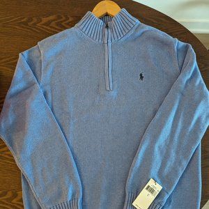 Blue Polo Half Zip Pullover Sweater